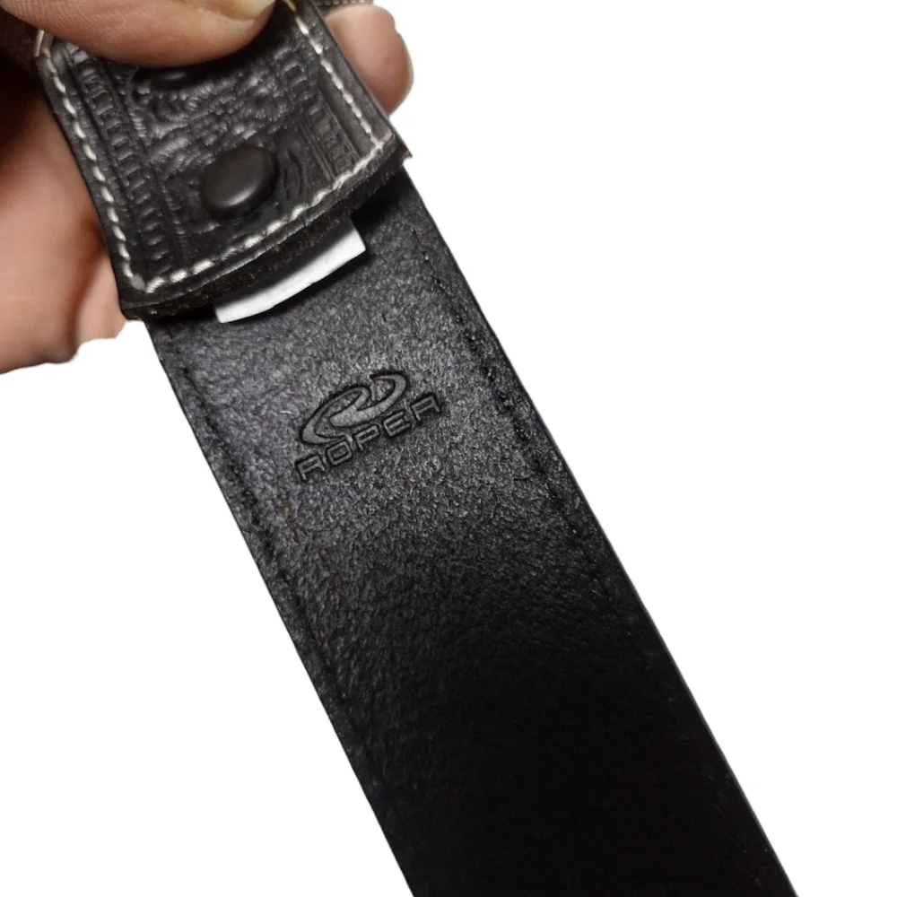 Roper Rhinestone Snap On Buckle Tooled Leather Belt